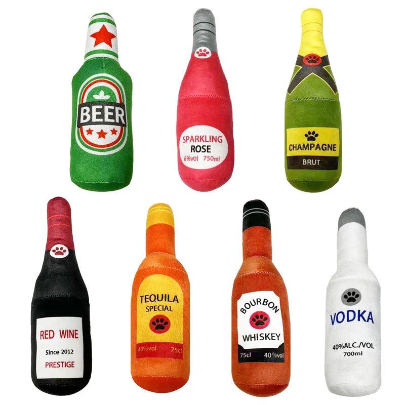 Brinquedos de pelúcia engraçados para cães em forma de garrafa de cerveja Cães pequenos e grandes