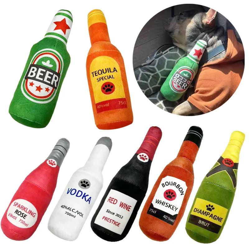 Brinquedos de pelúcia engraçados para cães em forma de garrafa de cerveja Cães pequenos e grandes